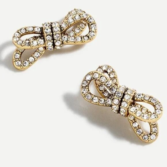 J Crew Jewlery JCrew Earrings Sparkle Crystal Gold Double Knot Bow Earrings NWT - Picture 1 of 1